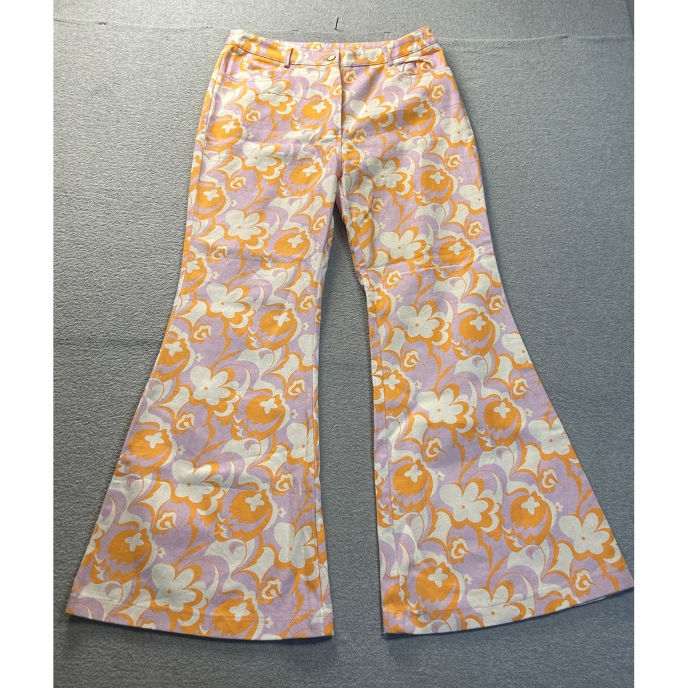 Princess Polly Flare‎ Pants Womens US 10 Retro Floral Orange Y2K Mod Festival